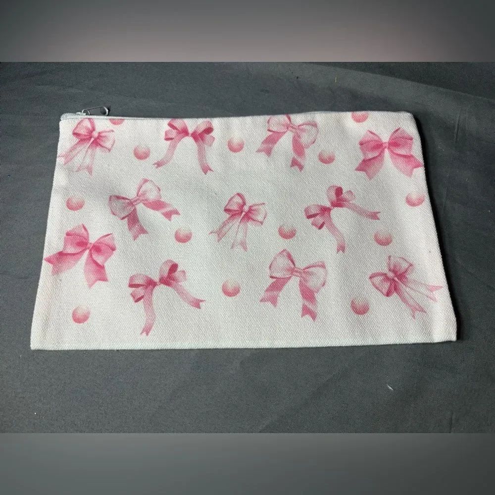 New Pink Bow Print Zip Pouch